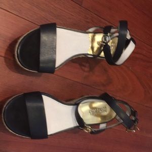 Michael kors black leather wedge cross sandals